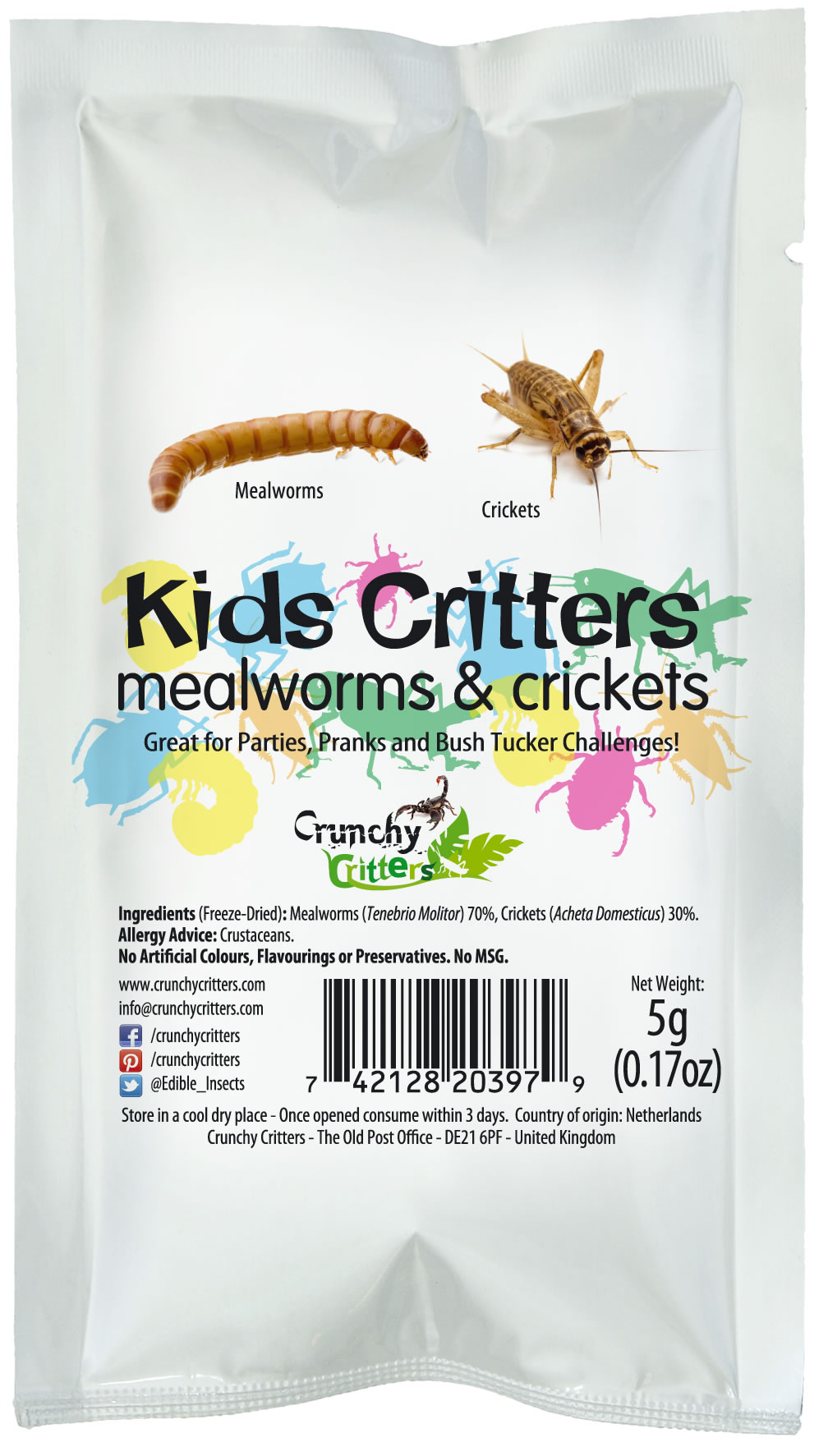 Kids Critters Mealworms & Crickets 5 grams Crunchy Critters